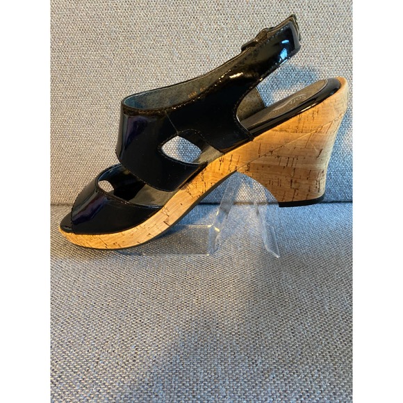 Soft Walk Woman’s patent leather sandal black Carson Size 8.5 cork heel open toe - Picture 7 of 16